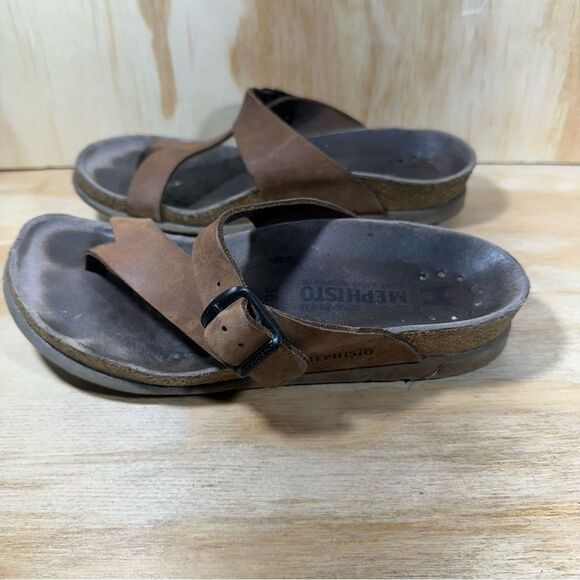 Mephisto Tan Leather Slide Sandals - Picture 1 of 8